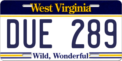 WV license plate DUE289
