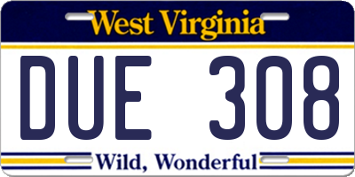 WV license plate DUE308