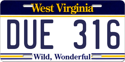 WV license plate DUE316