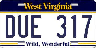 WV license plate DUE317