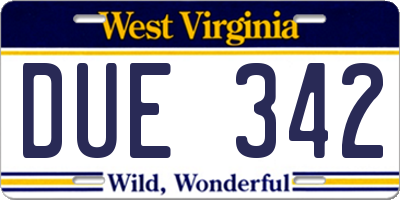 WV license plate DUE342