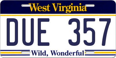 WV license plate DUE357