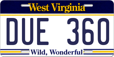 WV license plate DUE360