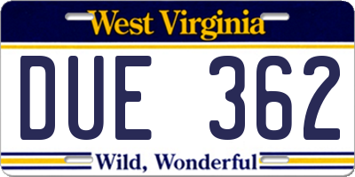 WV license plate DUE362