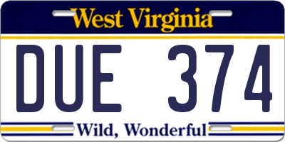 WV license plate DUE374