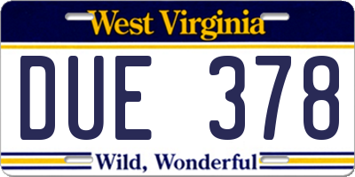 WV license plate DUE378