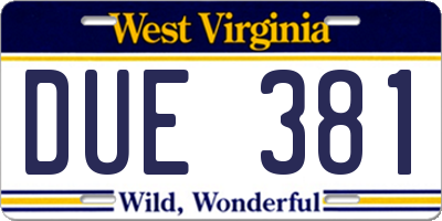 WV license plate DUE381