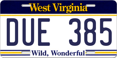 WV license plate DUE385