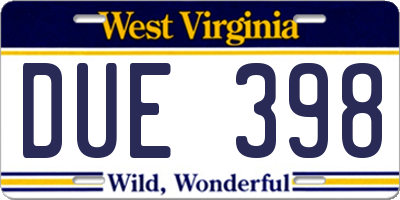 WV license plate DUE398