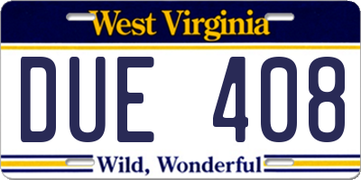 WV license plate DUE408