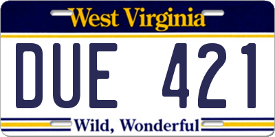 WV license plate DUE421