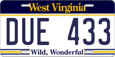 WV license plate DUE433