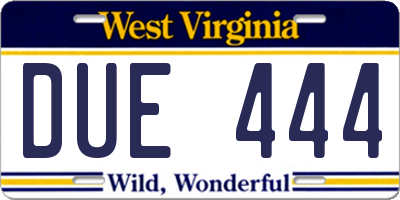 WV license plate DUE444