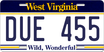 WV license plate DUE455