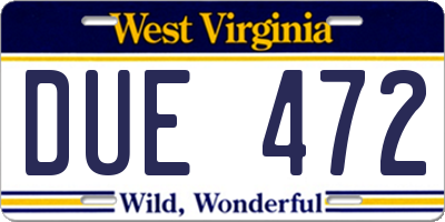 WV license plate DUE472
