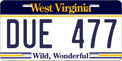 WV license plate DUE477