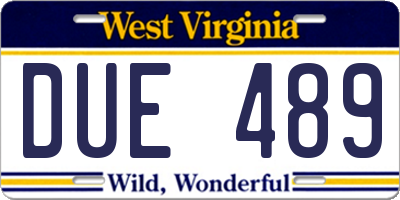 WV license plate DUE489