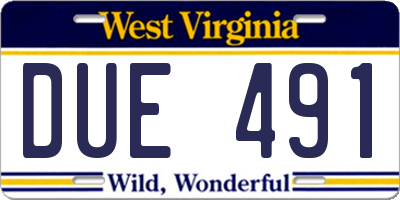 WV license plate DUE491