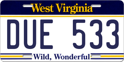 WV license plate DUE533