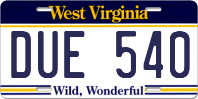 WV license plate DUE540