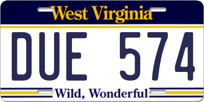WV license plate DUE574