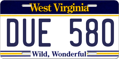 WV license plate DUE580