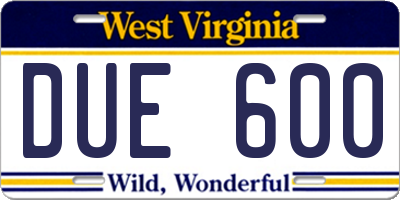 WV license plate DUE600