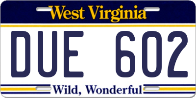 WV license plate DUE602