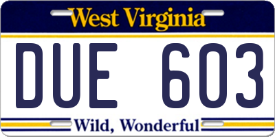 WV license plate DUE603