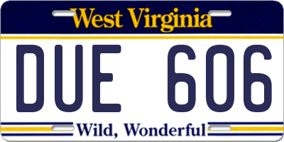 WV license plate DUE606