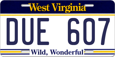 WV license plate DUE607