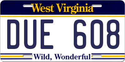 WV license plate DUE608