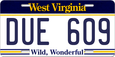 WV license plate DUE609
