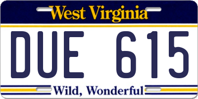 WV license plate DUE615