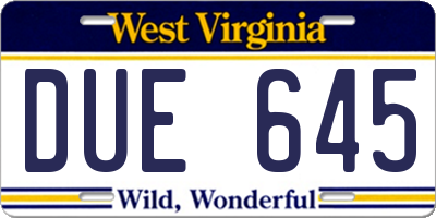 WV license plate DUE645