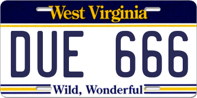 WV license plate DUE666