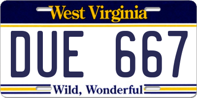 WV license plate DUE667