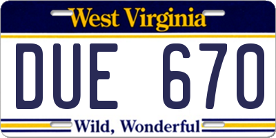 WV license plate DUE670