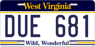 WV license plate DUE681