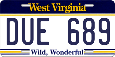 WV license plate DUE689