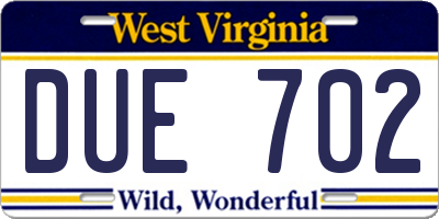 WV license plate DUE702
