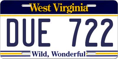WV license plate DUE722