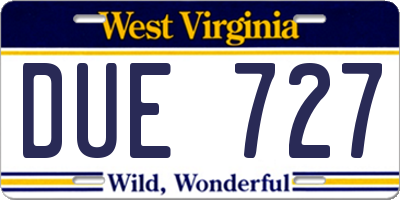WV license plate DUE727
