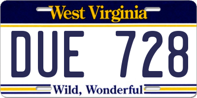 WV license plate DUE728