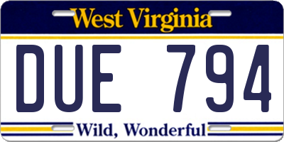 WV license plate DUE794