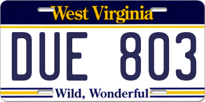 WV license plate DUE803
