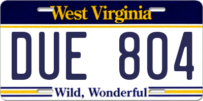 WV license plate DUE804