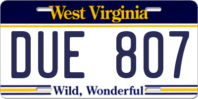 WV license plate DUE807