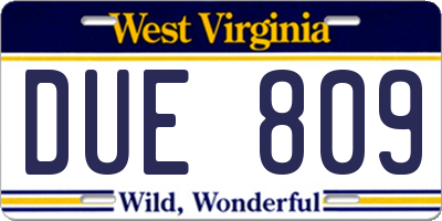 WV license plate DUE809