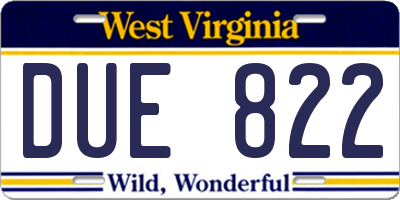 WV license plate DUE822